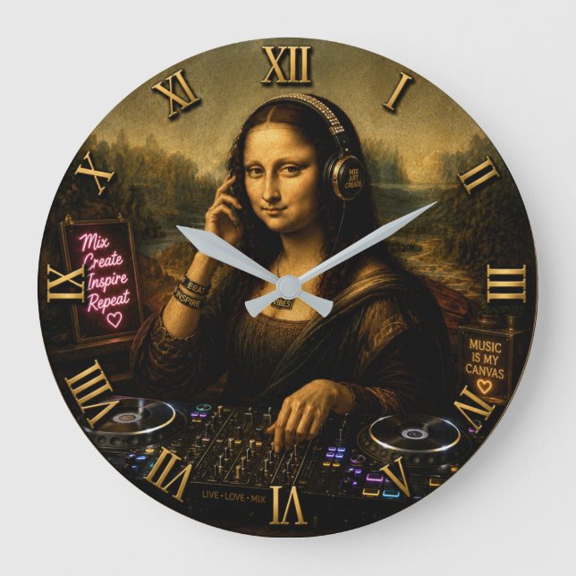 Mona Lisa DJ Luxury Music Mixing  Large Clock (Front)