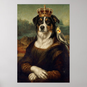 Mona Lisa Dog with Cockatiel Parrot Fine Art Poste Poster