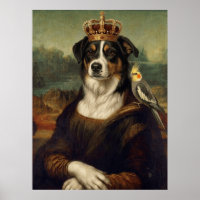 Mona Lisa Dog with Cockatiel Parrot Fine Art Poste