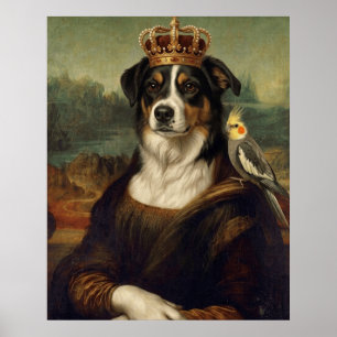 Mona Lisa Dog with Cockatiel Parrot Fine Art Poste Poster