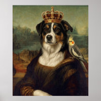 Mona Lisa Dog with Cockatiel Parrot Fine Art Poste