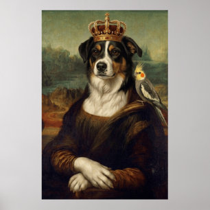 Mona Lisa Dog with Cockatiel Parrot Fine Art Poste Poster