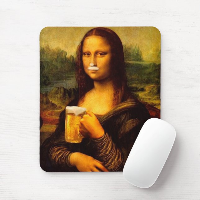 Mona Lisa drinking beer, Beer lover Mouse Pad (With Mouse)