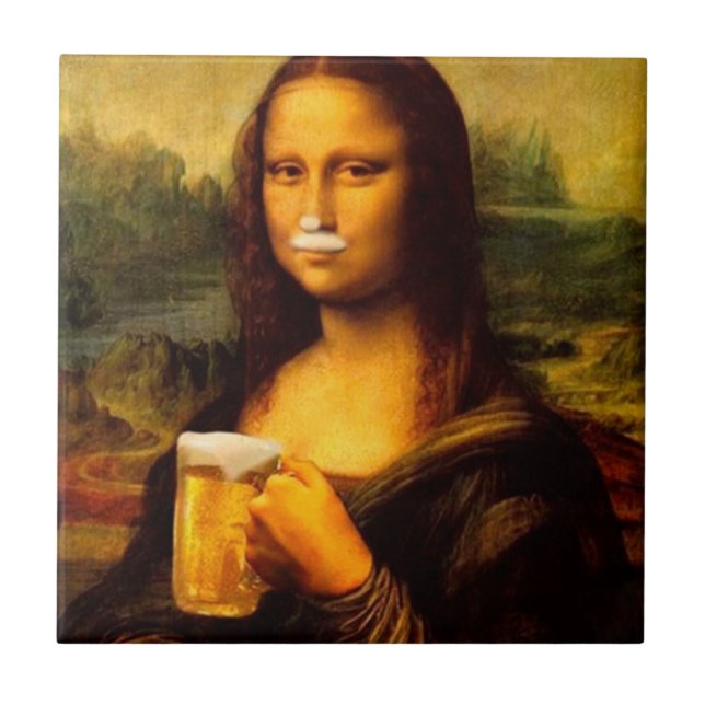 Mona Lisa drinking beer Beer lover Tile (Front)