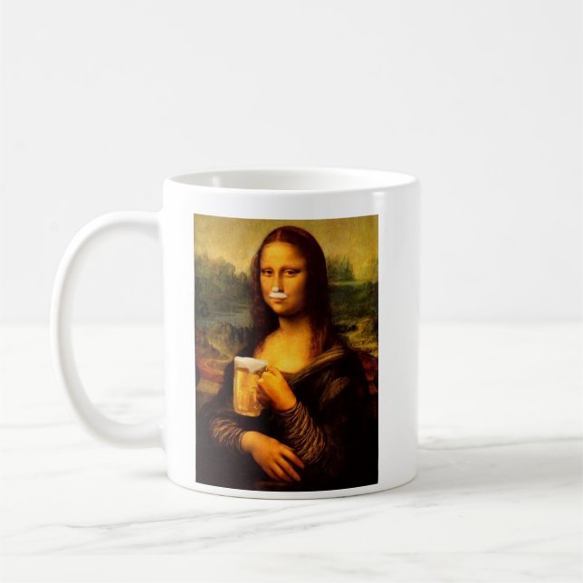 Mona Lisa drinking beer Beer lovers  Coffee Mug (Left)