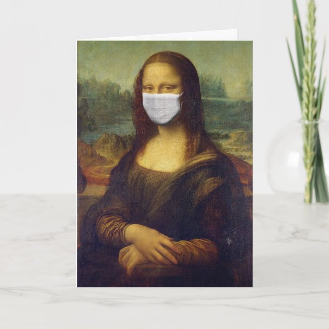MONA LISA FACE MASK GREETING CARD, JUST FOR FUN CARD (Front)