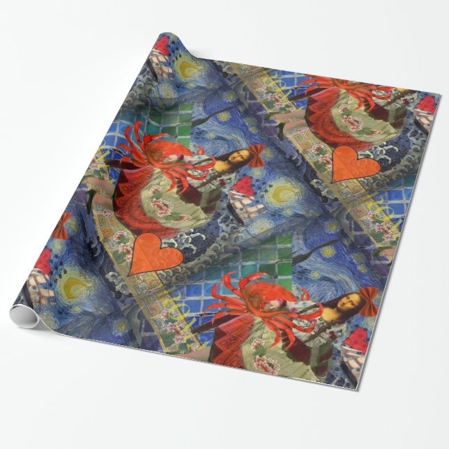 Mona Lisa Fun Zodiac Whimsical  Wrapping Paper (Unrolled)