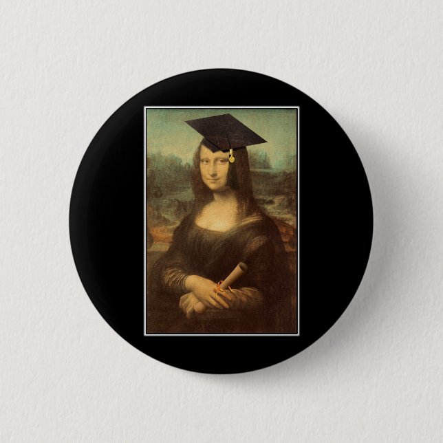 Mona Lisa Graduation Grad Cap 2 Inch Round Button (Front)