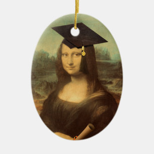 Mona Lisa Graduation Grad Cap Ceramic Ornament