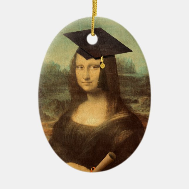 Mona Lisa Graduation Grad Cap Ceramic Ornament (Front)