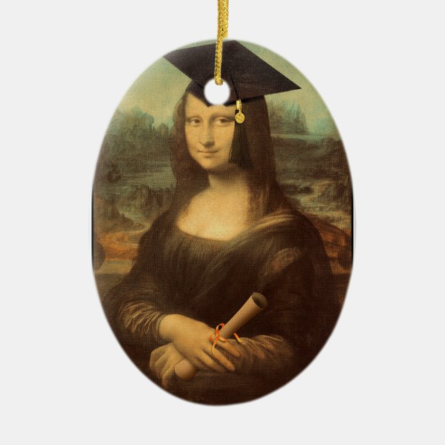 Mona Lisa Graduation Grad Cap Ceramic Ornament (Front)