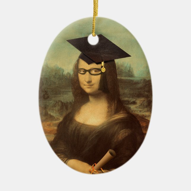 Mona Lisa Graduation Grad Cap Ceramic Ornament (Front)