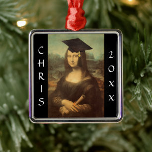 Mona Lisa Graduation Grad Cap Metal Ornament