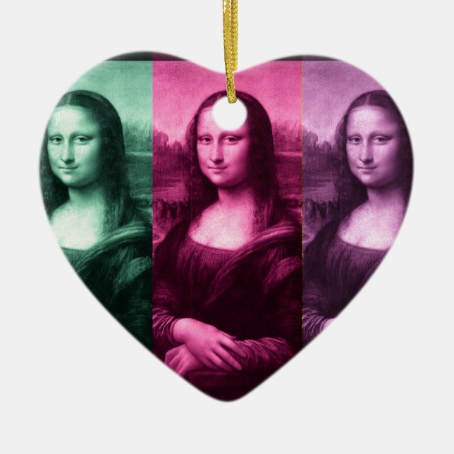 Mona Lisa Green Pink Purple Ceramic Ornament (Front)