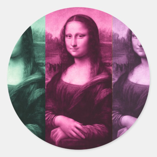 Mona Lisa Green Pink Purple Classic Round Sticker (Front)