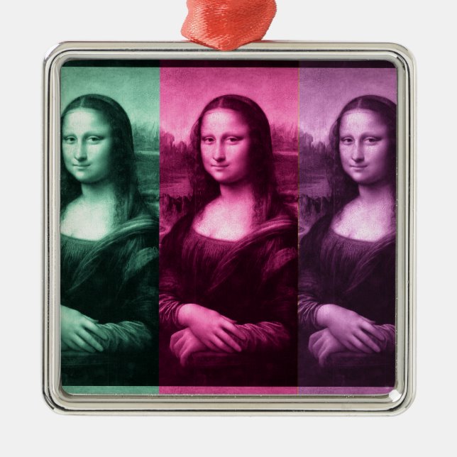 Mona Lisa Green Pink Purple Metal Ornament (Front)