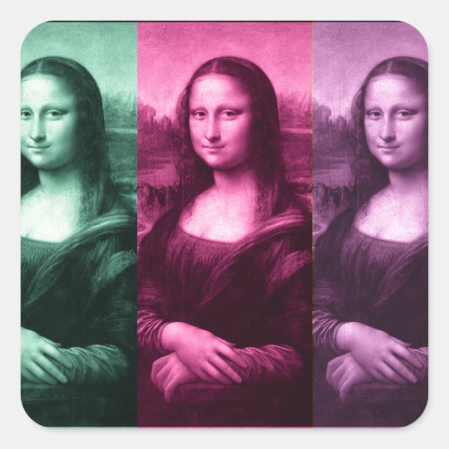 Mona Lisa Green Pink Purple Square Sticker (Front)