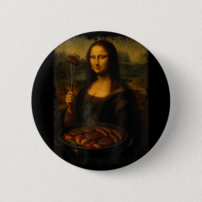 Mona lisa grilling bbq funny  2 inch round button (Front)