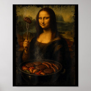 Mona lisa grilling bbq funny poster