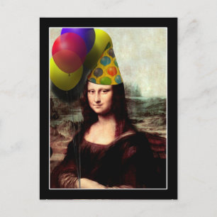 Mona Lisa Happy Birthday Party Hat Postcard