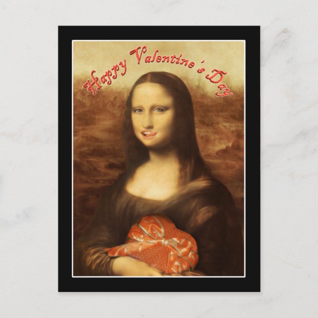 Mona Lisa Heart Valentine's Day Kiss Holiday Postcard (Front)