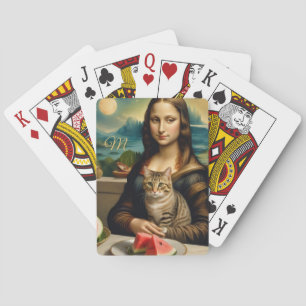 Mona Lisa &her cat  -  monogram  Playing Cards