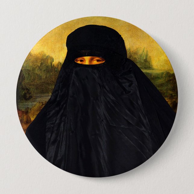 Mona Lisa Hidden Behind Burqa 4 Inch Round Button (Front)