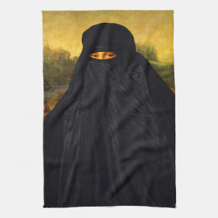 Mona Lisa Hidden Behind Burqa Kitchen Towel