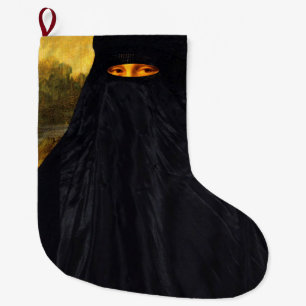 Mona Lisa Hidden Behind Burqa Large Christmas Stocking