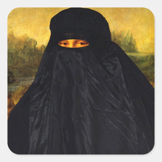 Mona Lisa Hidden Behind Burqa Square Sticker (Front)
