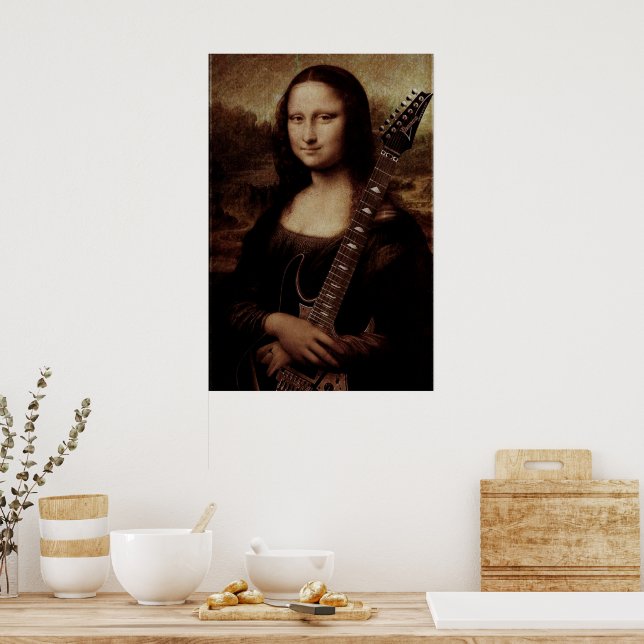 Mona Lisa holding a guitar (Guitarist) Guitar love Poster (Kitchen)