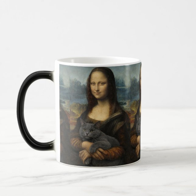 Mona Lisa Holding Elegant Gray Cat                 Magic Mug (Left)