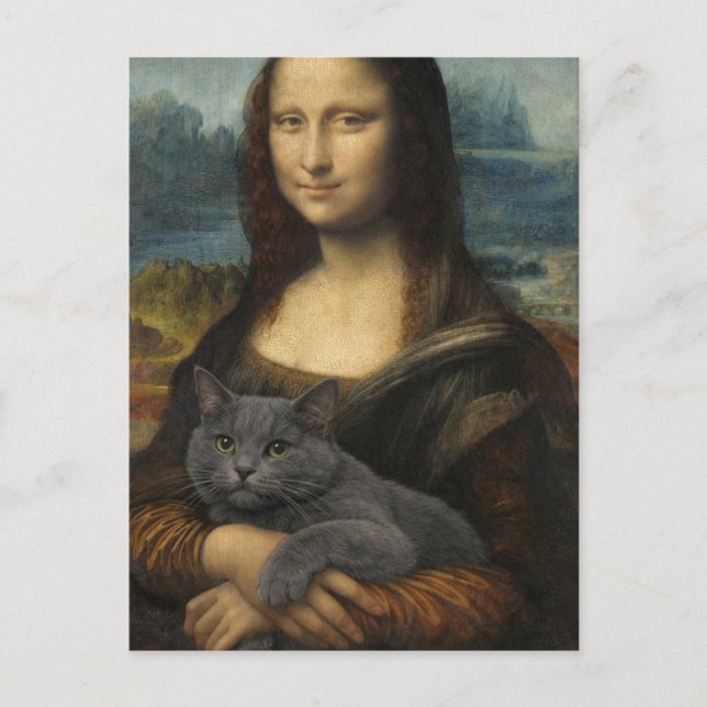 Mona Lisa Holding Elegant Gray Cat                 Postcard (Front)