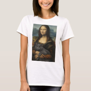 Mona Lisa Holding Elegant Gray Cat                 T-Shirt