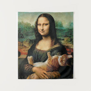 Mona Lisa holding her cat art Leonardo da Vinci Tapestry