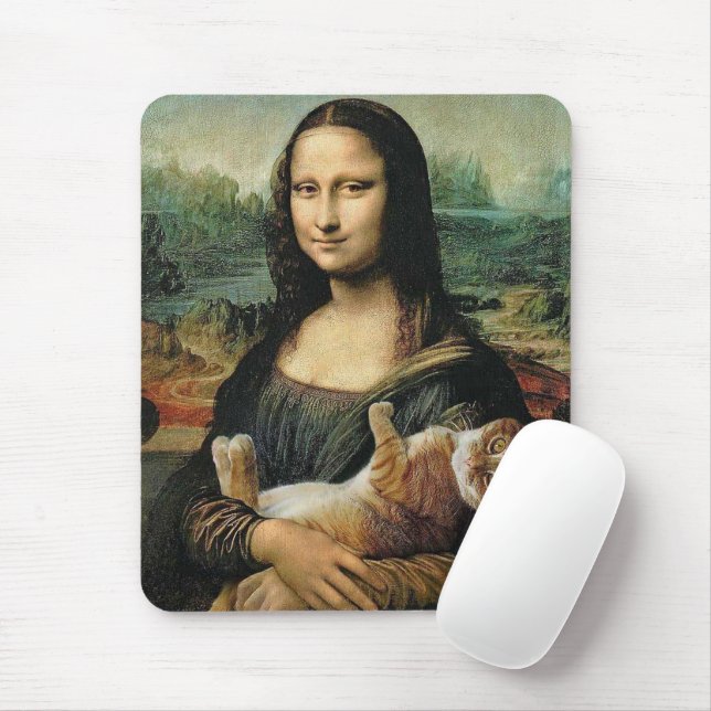 Mona Lisa holding her cat Leonardo da Vinci Mouse Pad (With Mouse)