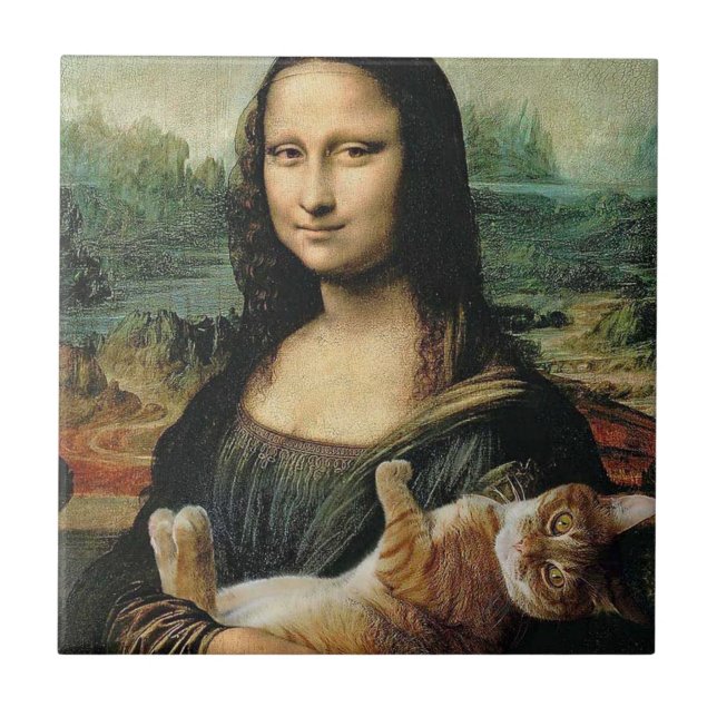 Mona Lisa holding her cat Leonardo da Vinci Tile (Front)