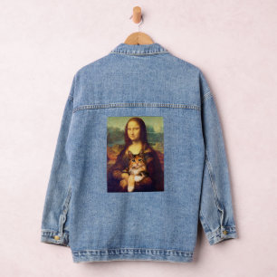 Mona Lisa holding her cat pet Leonardo da Vinci Denim Jacket