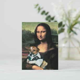 Mona Lisa holding her dog and a bone Postcard