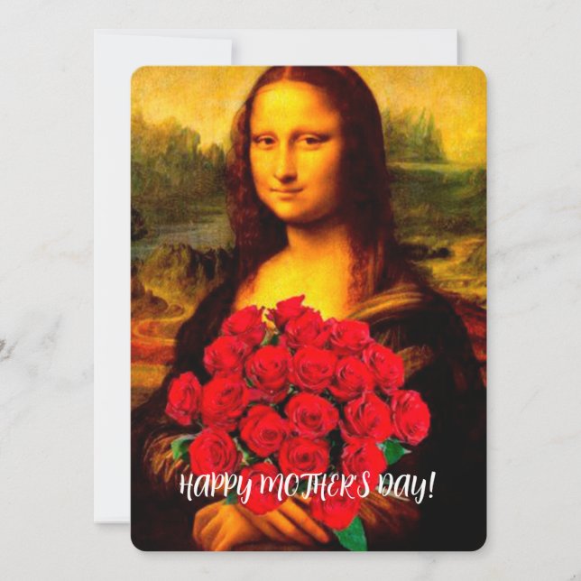 Mona Lisa holding red roses happy Mother's Day Holiday Card (Front)