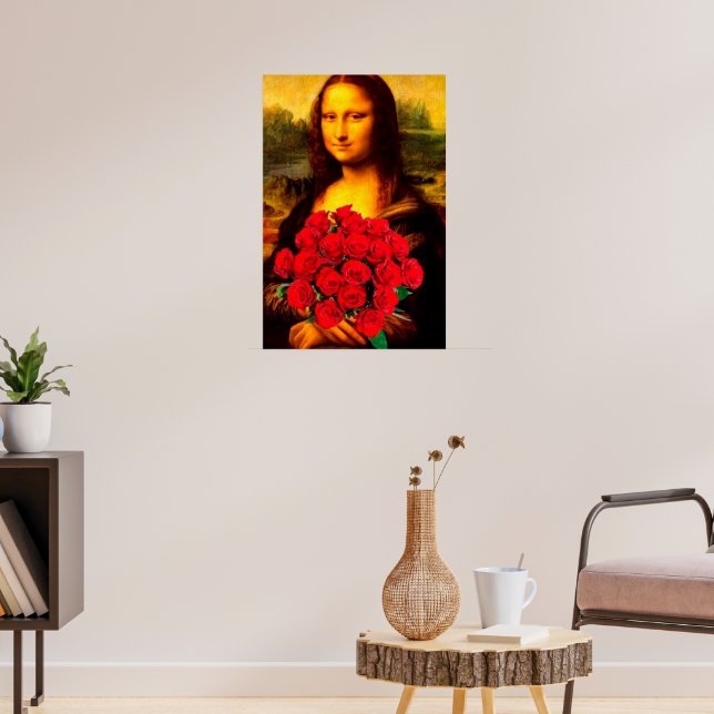 Mona Lisa holding red roses Leonardo Da Vinci  Poster (Living Room 3)