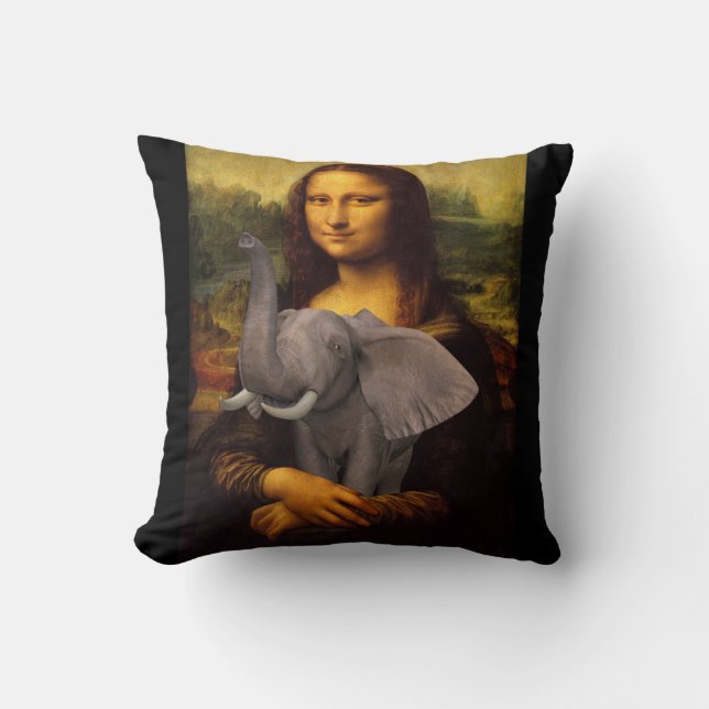 Mona Lisa Hugs Elephant Throw Pillow (Front)