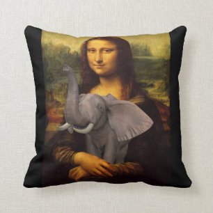 Mona Lisa Hugs Elephant Throw Pillow