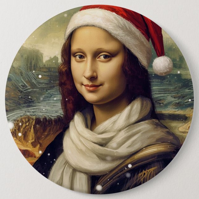 Mona Lisa in a Santa Hat 6 Inch Round Button (Front)