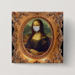 Mona lisa in a surgical mask leonardo da Vinci 2 Inch Square Button