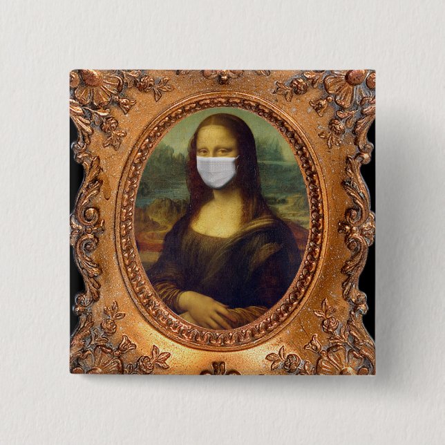 Mona lisa in a surgical mask leonardo da Vinci 2 Inch Square Button (Front)