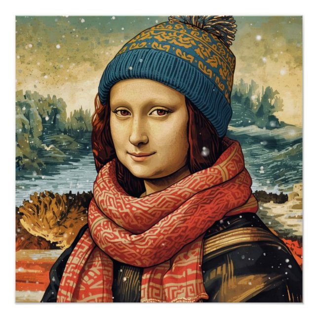 Mona Lisa  in beanie  - winter   vibes Poster (Front)