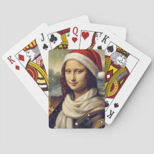 Mona Lisa  in Santa  hat - festive vibes Playing Cards