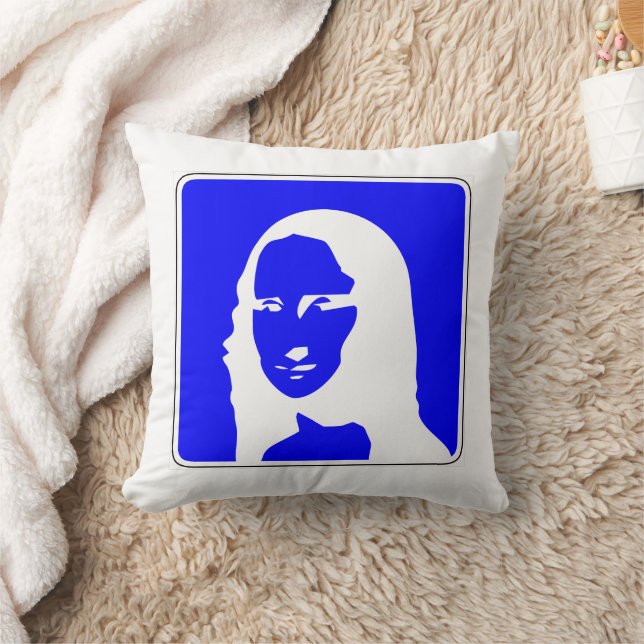 Mona Lisa Informational Road Sign Art Throw Pillow (Blanket)