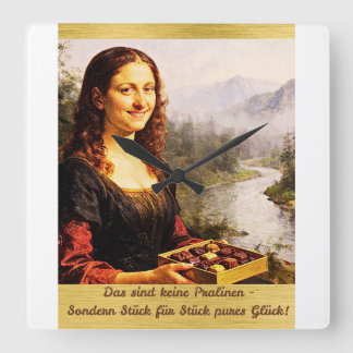Mona Lisa loves chocolates Square Wall Clock